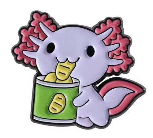 Przypinka emaliowana metalowa PIN Aksolotl chrupki kawaii