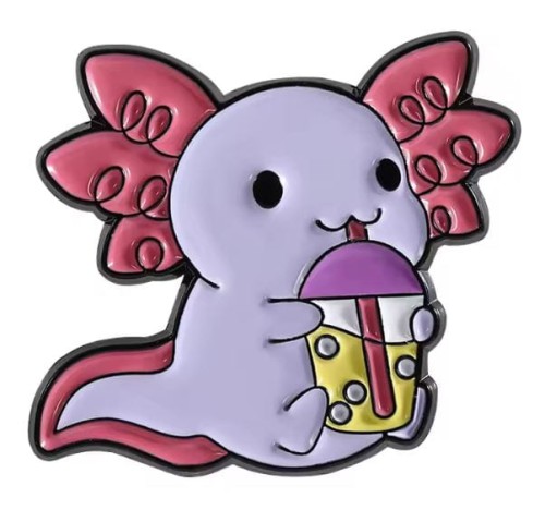 Przypinka emaliowana metalowa PIN Aksolotl bubbleshake kawaii