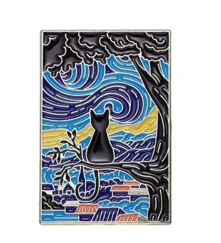 Przypinka emaliowana metalowa PIN Kocur Gwiaździsta Noc Van Gogh ver. 2