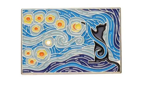 Przypinka emaliowana metalowa PIN Kocur Gwiaździsta Noc Van Gogh ver. 3