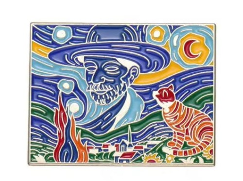 Przypinka emaliowana metalowa PIN Kocur Gwiaździsta Noc Van Gogh ver. 4