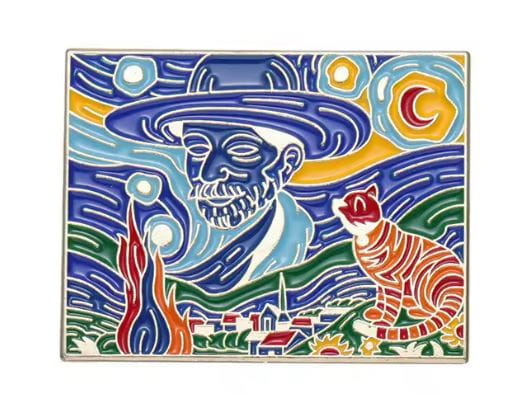 Przypinka emaliowana metalowa PIN Kocur Gwiaździsta Noc Van Gogh ver. 4