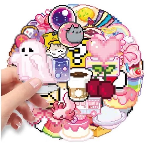 Naklejki winylowe Wlepy pikselowe kawaii 50 sztuk