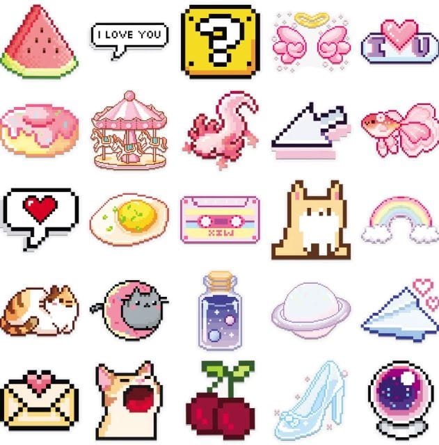 Naklejki winylowe Wlepy pikselowe kawaii 50 sztuk