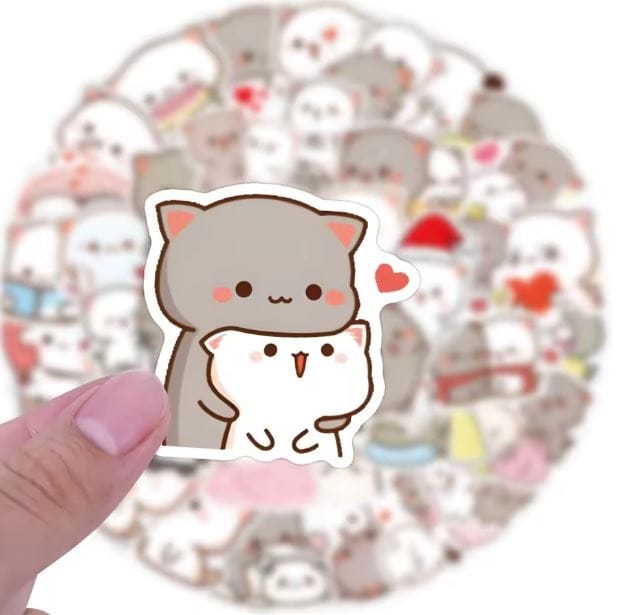 Naklejki winylowe Wlepy kotki Mochi Peach i Goma 60 sztuk