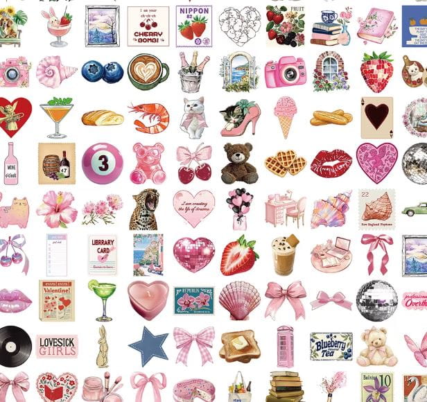 Naklejki winylowe Wlepy różowe Coquette aesthetic 50 sztuk