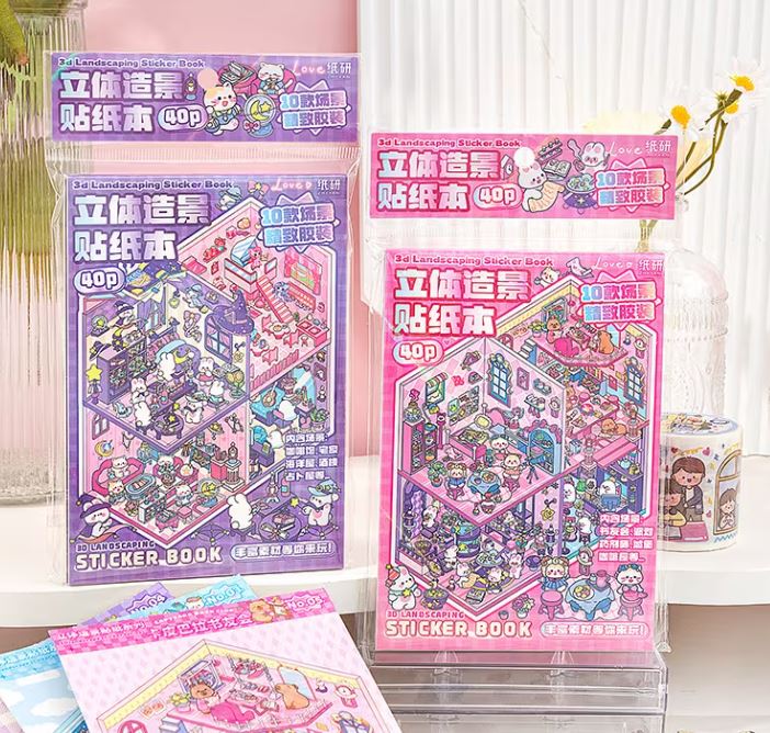 Domki z naklejkami 3D DIY Zwierzaki Kapibary Pandy Kotki TIK TOK Fioletowe