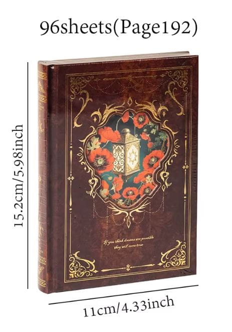 Notatnik Vintage Dziennik Retro wzory Grube kartki Czerwony 192 strony