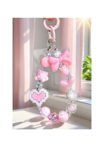 Zawieszka Różowa Kokarda Tulipan Koraliki 14cm