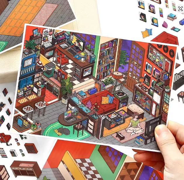 Domki z naklejkami 3D DIY Pokoje 2 Plansze TIK TOK