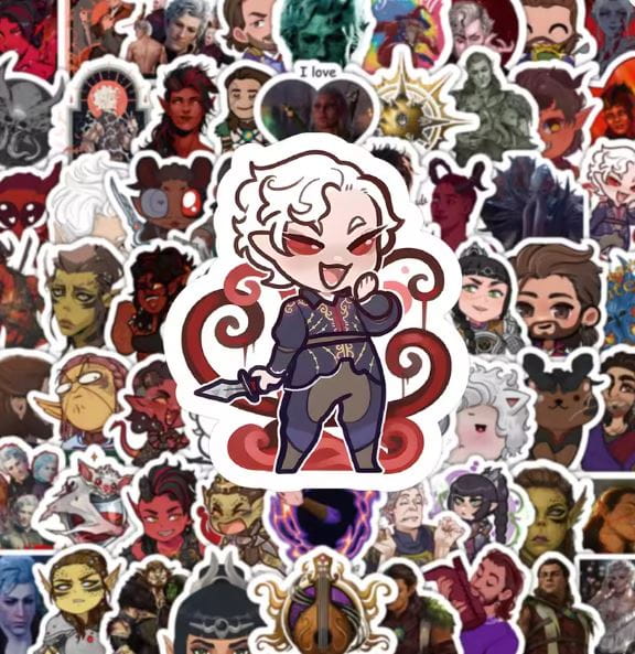 Naklejki winylowe Baldur's Gate Astarion Karlach Posępne Serce 100 sztuk