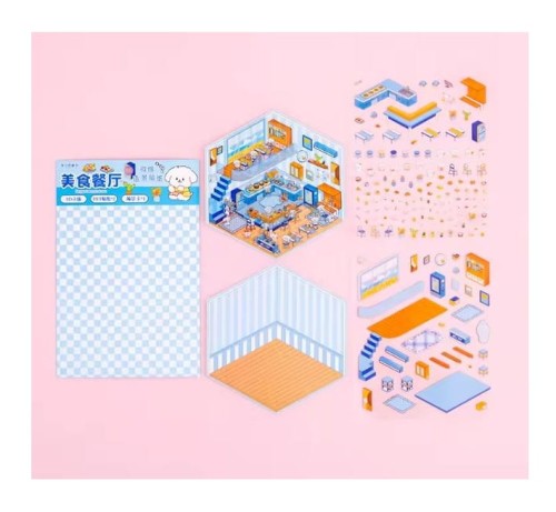 Domki z naklejkami 3D DIY Stołówka TIK TOK Naklejki Antystresowe Roombox