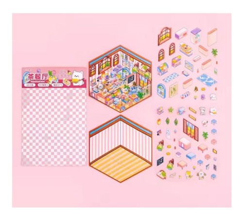 Domki z naklejkami 3D DIY Restauracja TIK TOK Naklejki Antystresowe Roombox