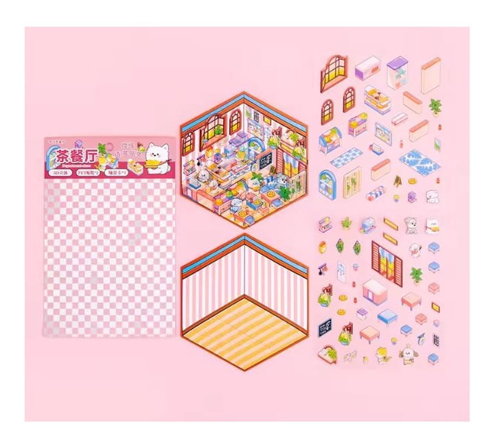 Domki z naklejkami 3D DIY Restauracja TIK TOK Naklejki Antystresowe Roombox