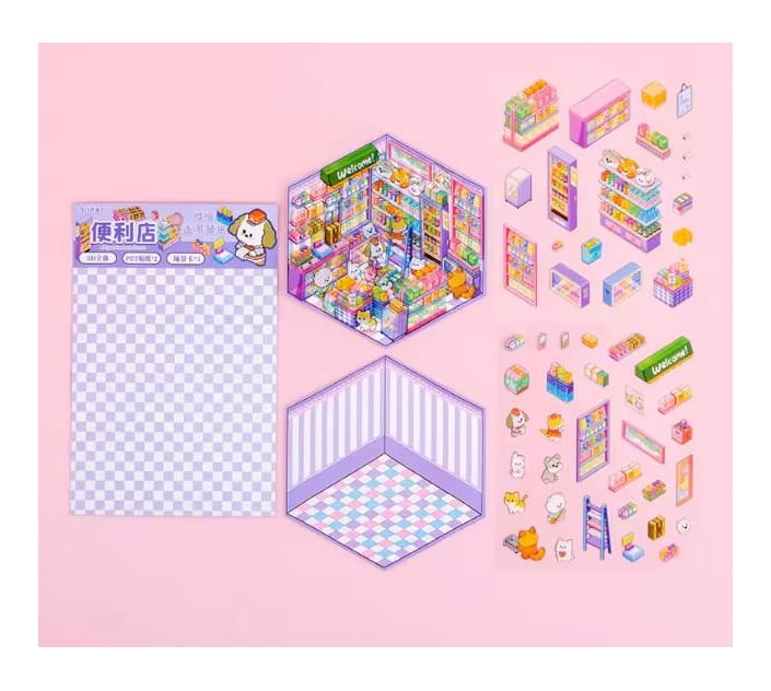 Domki z naklejkami 3D DIY Sklepik TIK TOK Naklejki Antystresowe Roombox