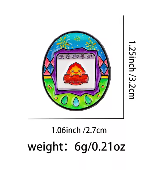 Przypinka emaliowana metalowa PIN Tamagotchi Calcifer Studio Ghibli