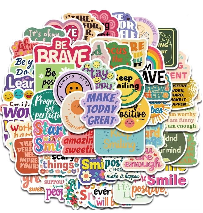 Naklejki winylowe Wlepy Kolorowe Afirmacje BuJo 50 sztuk STICKERBOMB