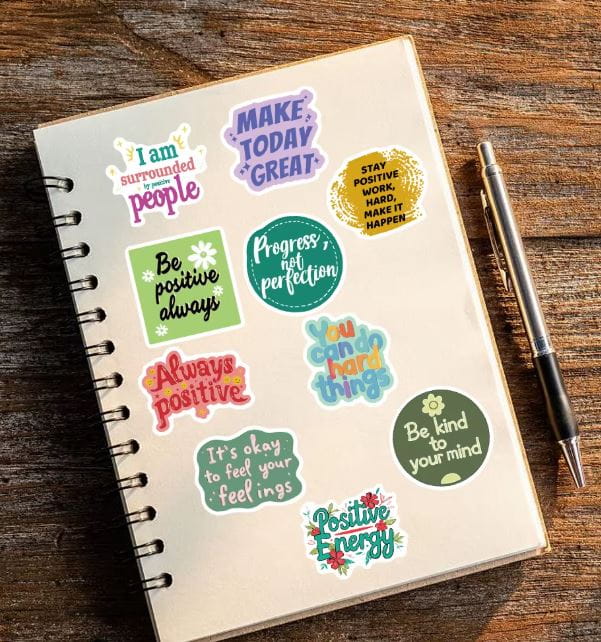 Naklejki winylowe Wlepy Kolorowe Afirmacje BuJo 50 sztuk STICKERBOMB