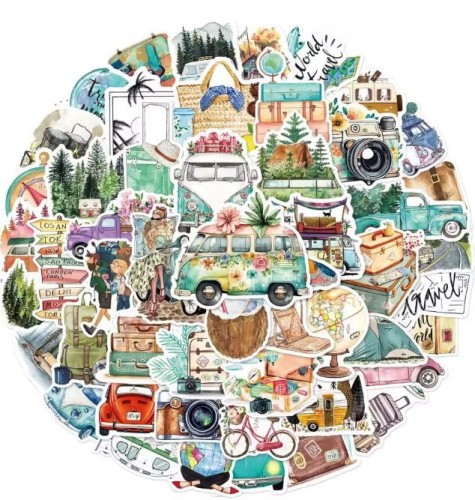 Naklejki winylowe Wlepy Wakacyjne Podróże Wakacje 50 sztuk STICKERBOMB