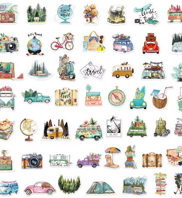 Naklejki winylowe Wlepy Wakacyjne Podróże Wakacje 50 sztuk STICKERBOMB