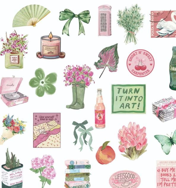 Naklejki winylowe Wlepy Rózowo-Zielone Aesthetic Bullet Journal 50 sztuk
