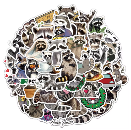 Naklejki winylowe Wlepy Zabawne Szopy Trash Panda 50 sztuk