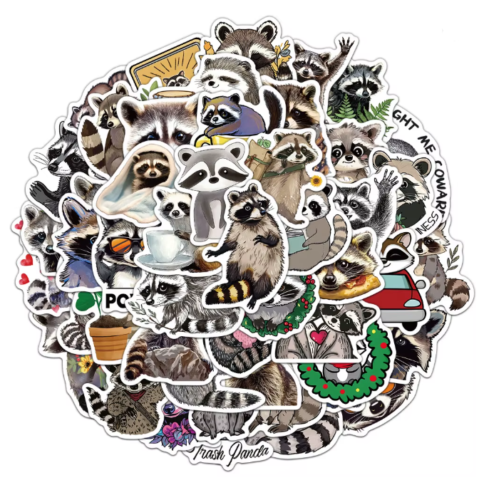 Naklejki winylowe Wlepy Zabawne Szopy Trash Panda 50 sztuk