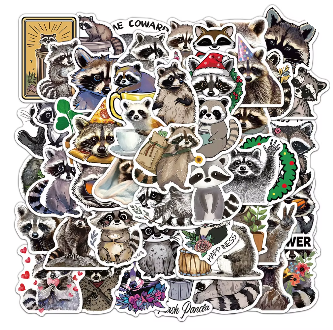 Naklejki winylowe Wlepy Zabawne Szopy Trash Panda 50 sztuk