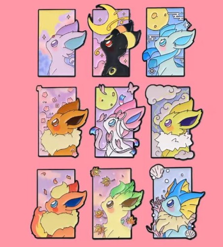 Przypinka emaliowana metalowa PIN Eevee kwiaty wiśni Pokemon