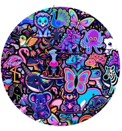 Naklejki winylowe Wlepy Neonowe zwierzaki zwierzęta 50 sztuk Stickerbomb