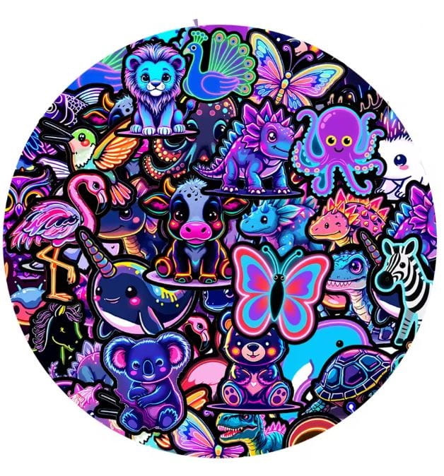 Naklejki winylowe Wlepy Neonowe zwierzaki zwierzęta 50 sztuk Stickerbomb