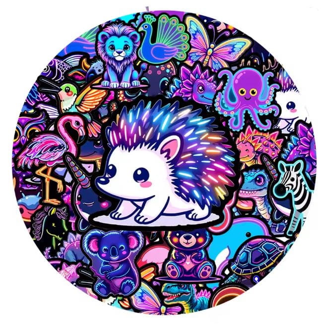 Naklejki winylowe Wlepy Neonowe zwierzaki zwierzęta 50 sztuk Stickerbomb