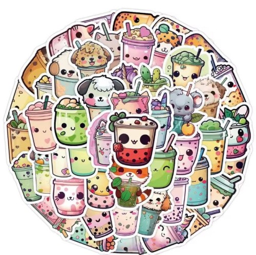 Naklejki winylowe Wlepy Bubble Tea Boba Shake 50 sztuk Stickerbomb