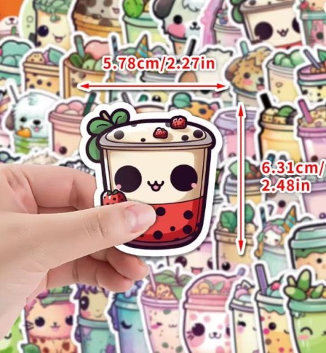 Naklejki winylowe Wlepy Bubble Tea Boba Shake 50 sztuk Stickerbomb