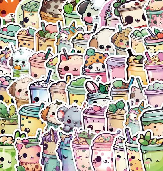Naklejki winylowe Wlepy Bubble Tea Boba Shake 50 sztuk Stickerbomb