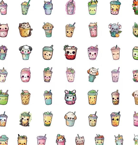 Naklejki winylowe Wlepy Bubble Tea Boba Shake 50 sztuk Stickerbomb