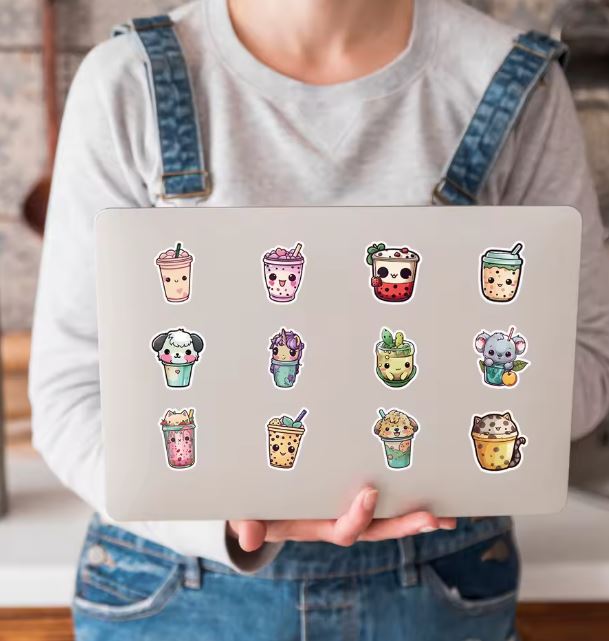 Naklejki winylowe Wlepy Bubble Tea Boba Shake 50 sztuk Stickerbomb