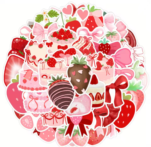 Naklejki winylowe Wlepy truskawki kawaii 50 sztuk STICKERBOMB