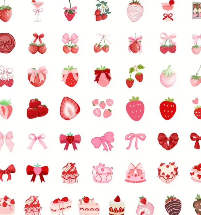 Naklejki winylowe Wlepy truskawki kawaii 50 sztuk STICKERBOMB
