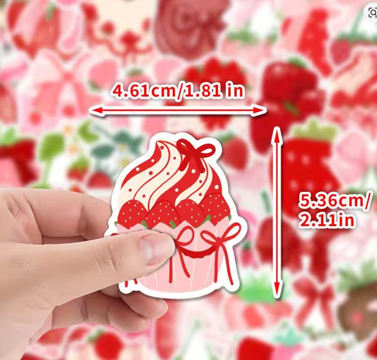 Naklejki winylowe Wlepy truskawki kawaii 50 sztuk STICKERBOMB