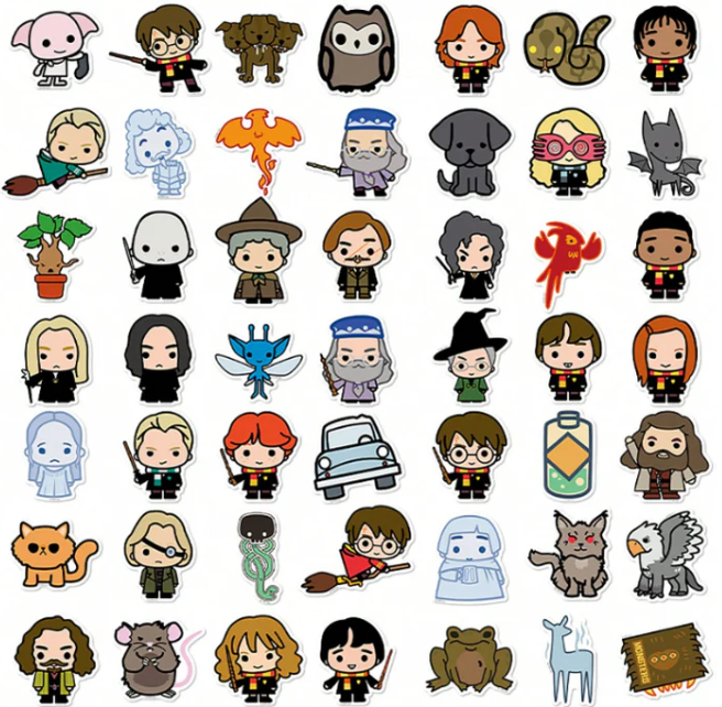 Naklejki winylowe Wlepy Harry Potter Hogwart Chibi 50 szt STICKERBOMB