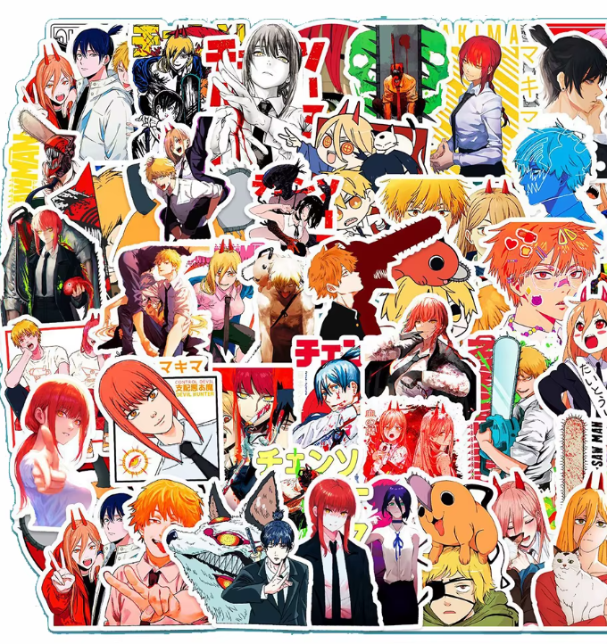Naklejki Winyl Wlepy Chainsaw Man Denji Makima Reze 50szt STICKERBOMB