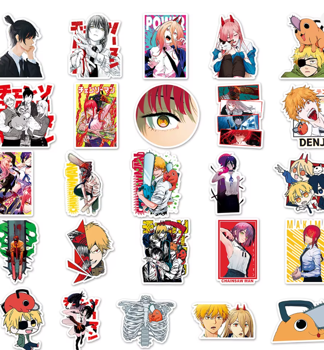 Naklejki Winyl Wlepy Chainsaw Man Denji Makima Reze 50szt STICKERBOMB