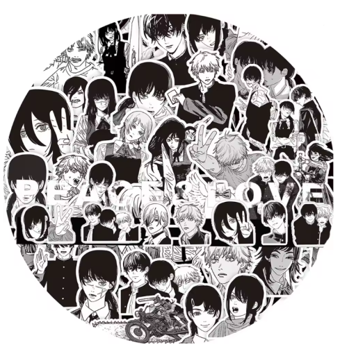 Naklejki Wlepy Chainsaw Man czarno-białe MIX 75 sztuk STICKERBOMB