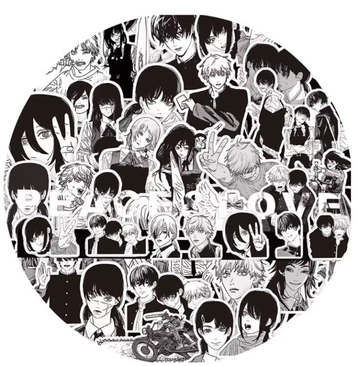 Naklejki Wlepy Chainsaw Man czarno-białe MIX 75 sztuk STICKERBOMB