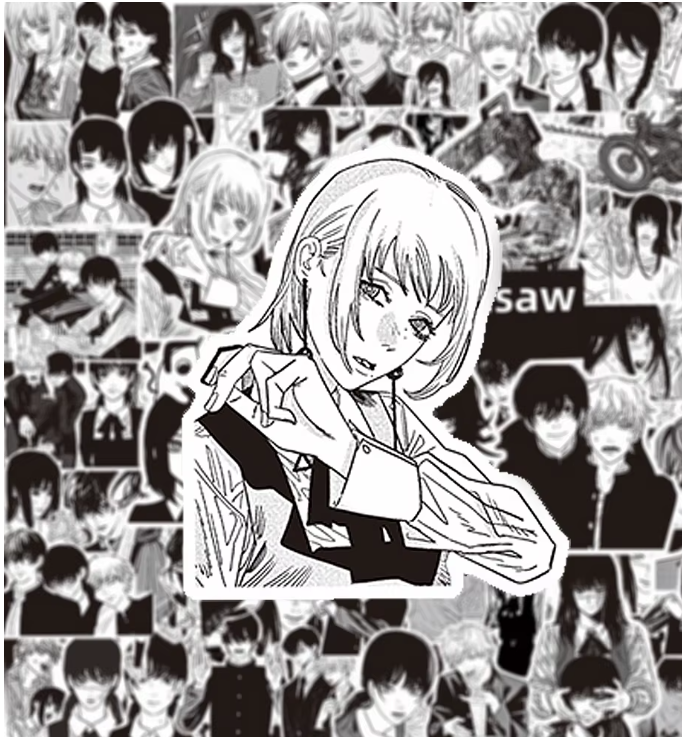 Naklejki Wlepy Chainsaw Man czarno-białe MIX 75 sztuk STICKERBOMB