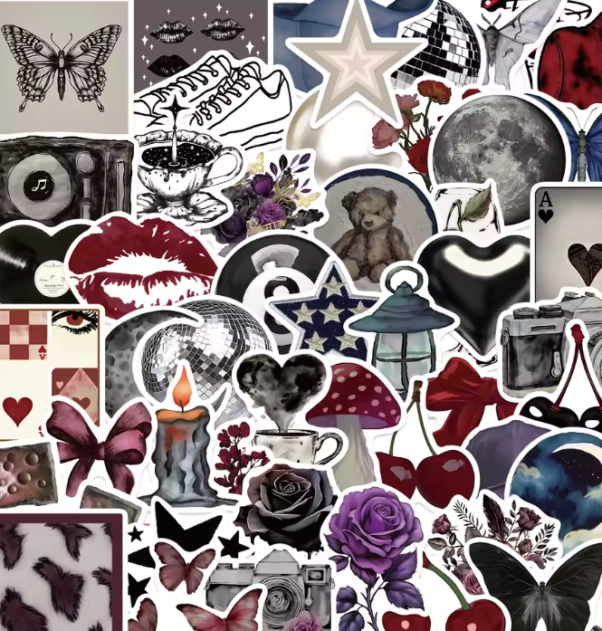 Naklejki winylowe Wlepy Ciemne Dark Aesthetic 50 szt STICKERBOMB