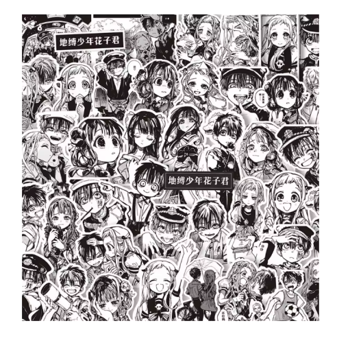 Naklejki Wlepy Toilet-bound Hanako-kun czarno-białe 65 szt STICKERBOMB