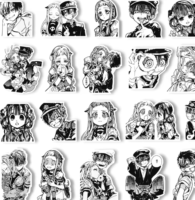 Naklejki Wlepy Toilet-bound Hanako-kun czarno-białe 65 szt STICKERBOMB