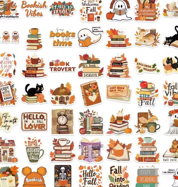 Naklejki winylowe Wlepy Jesienne Książkowe Cozy 50 szt STICKERBOMB